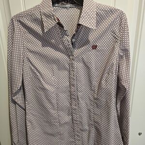 Cinch Women's Red and White Geometric Button Down Shirt